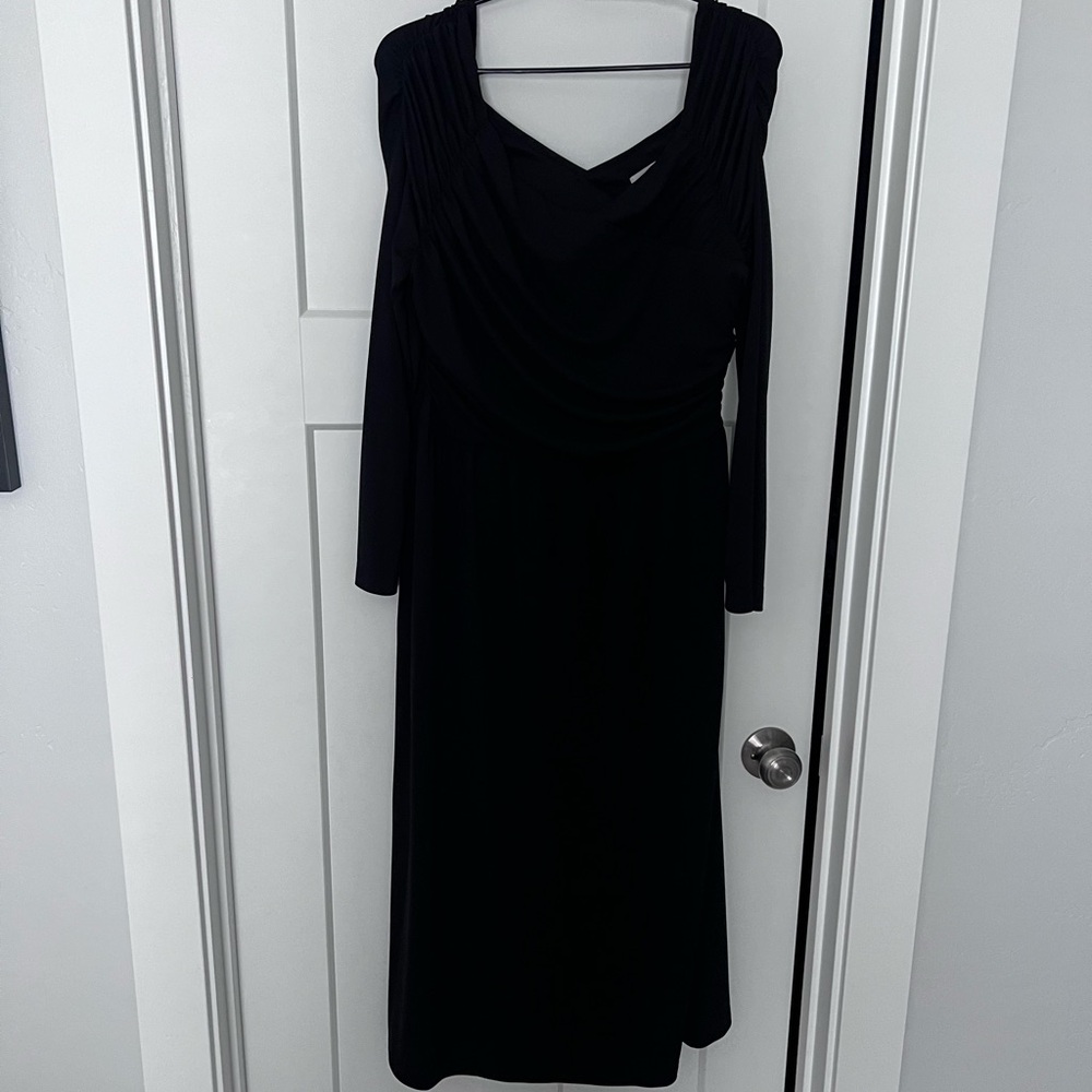 LOFT Black Long-Sleeve Off The Shoulder Midi Dress